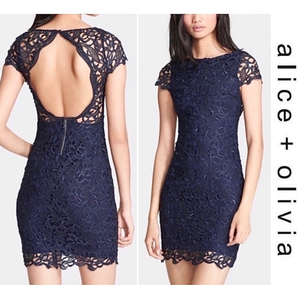 Alice + Olivia Gorgeous Clover Lace Back Cutout Dress